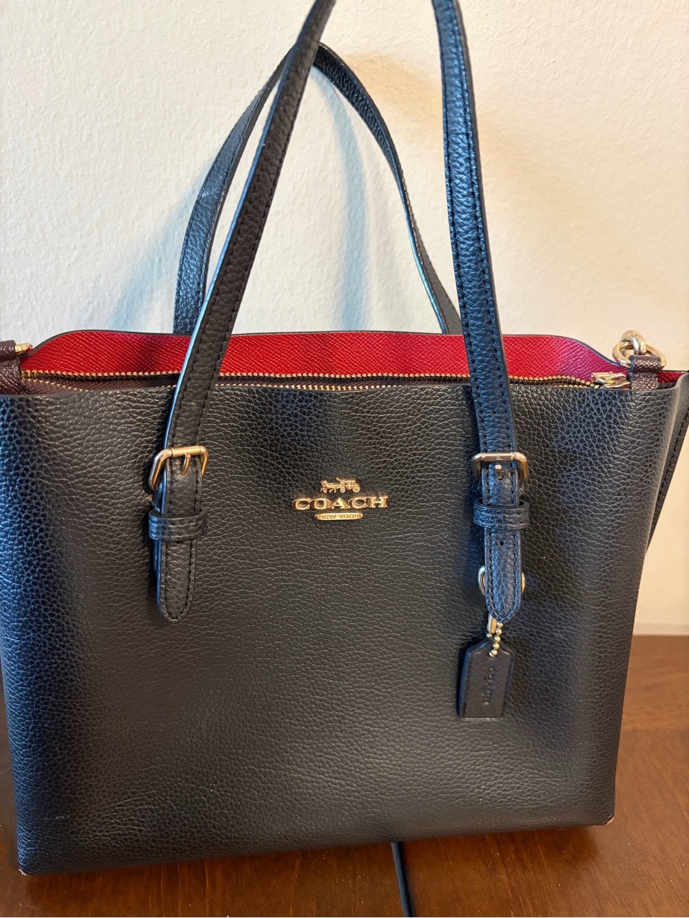 Coach Mollie Tote 25 Black Crossgrain Leather Bag - Fair Condition (C4084)